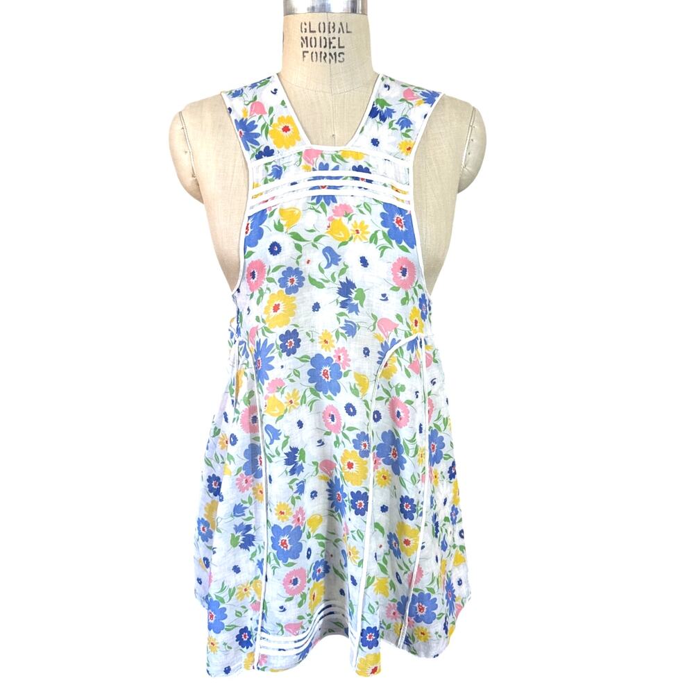 Cotton Floral Print Apron Smock Vintage 60s